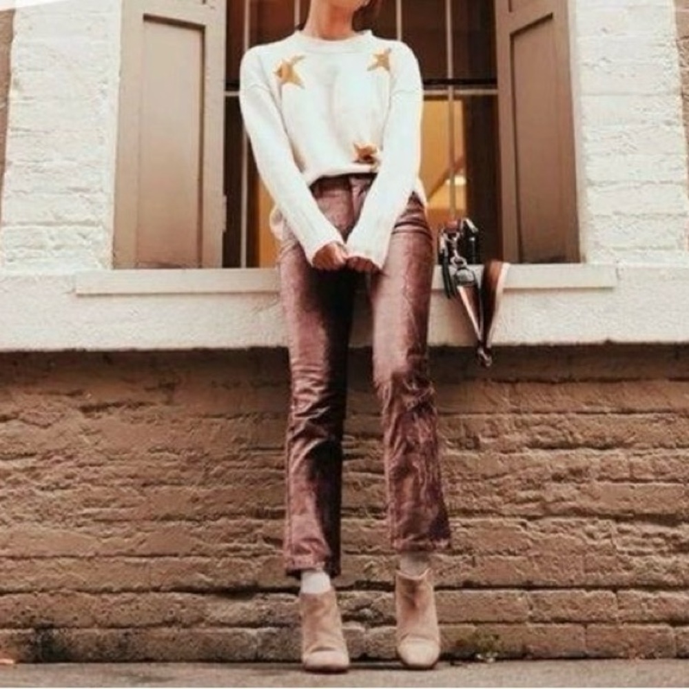 Free People Luxe Velvet High Rise Cropped Flare Pants in Taupe / Mauve sz. 25 - Picture 2 of 13